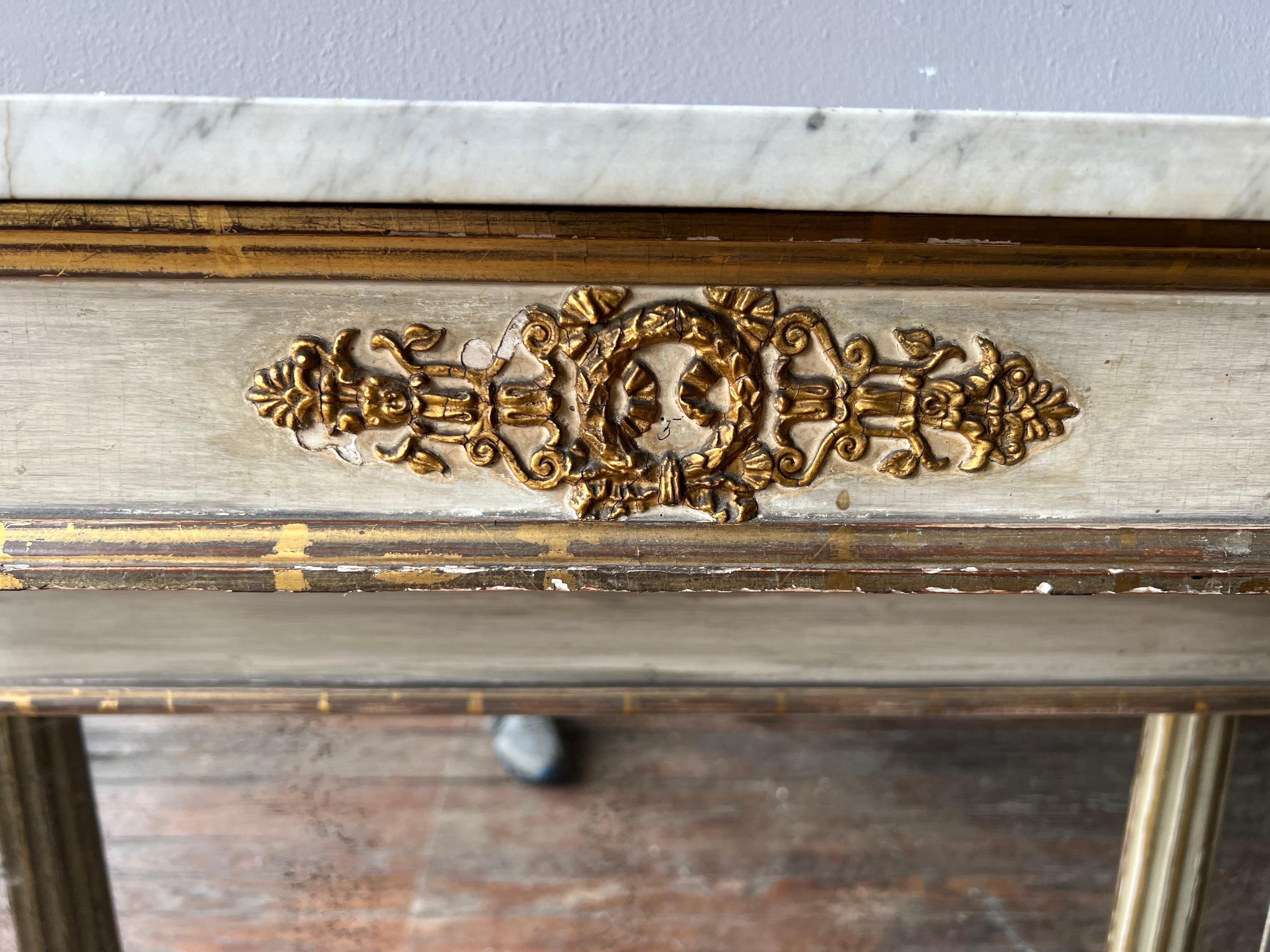 Late 18th, Early 19th Century French Painted and Giltwood Mirrored Console For Sale 3