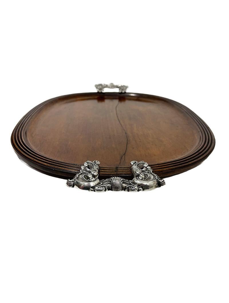 18th Century Late 18th/ Early 19th Century French Wooden Serving Tray with Rocaille Handles For Sale