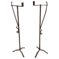 Late 18th-Early 19th Century French Wrought Iron Floor Candleholders