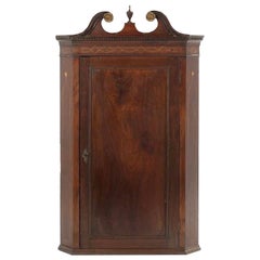 Late 18th-Early 19th Century Georgian Mahogany Inlaid Hanging Corner Cabinet