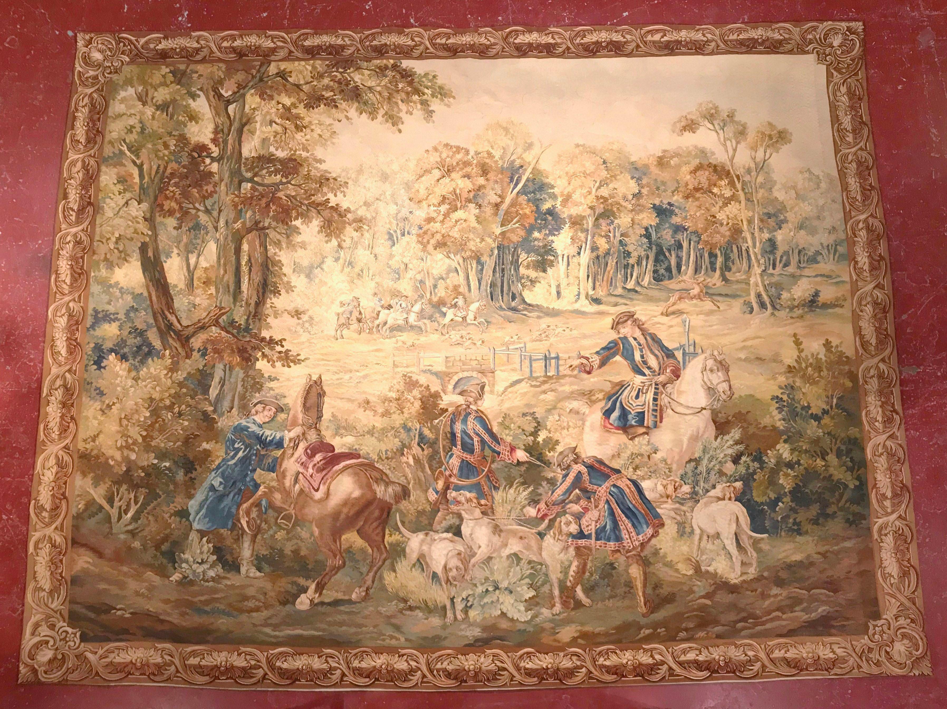 Arazzo di caccia di fine XVIII-inizio XIX secolo, tessuto a mano, proveniente da Bruxelles in vendita 1