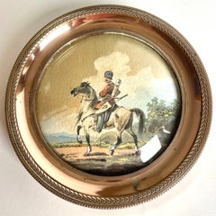 Late 18th–Early 19th Century Miniature Watercolor of a Military, Brass Frame