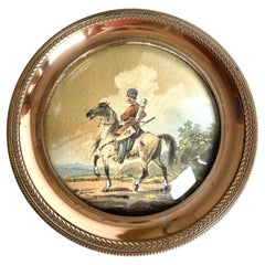 Late 18th–Early 19th Century Miniature Watercolor of a Military, Brass Frame