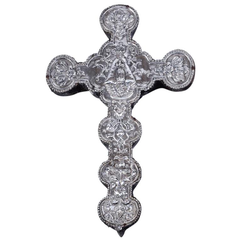 Late 18th-Early 19th Century Peruvian Silver Cross on Wood
