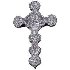 Antique Late 18th-Early 19th Century Peruvian Silver Cross on Wood