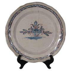 Antique Late 18th/Early 19th Century Rouen Faience "Cul Noir" Platter with Basket  -1Y40