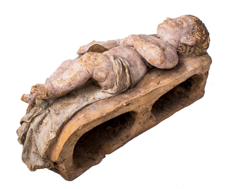 Late 18thEarly 19th Century Spanish Painted Terracotta Baby Jesus