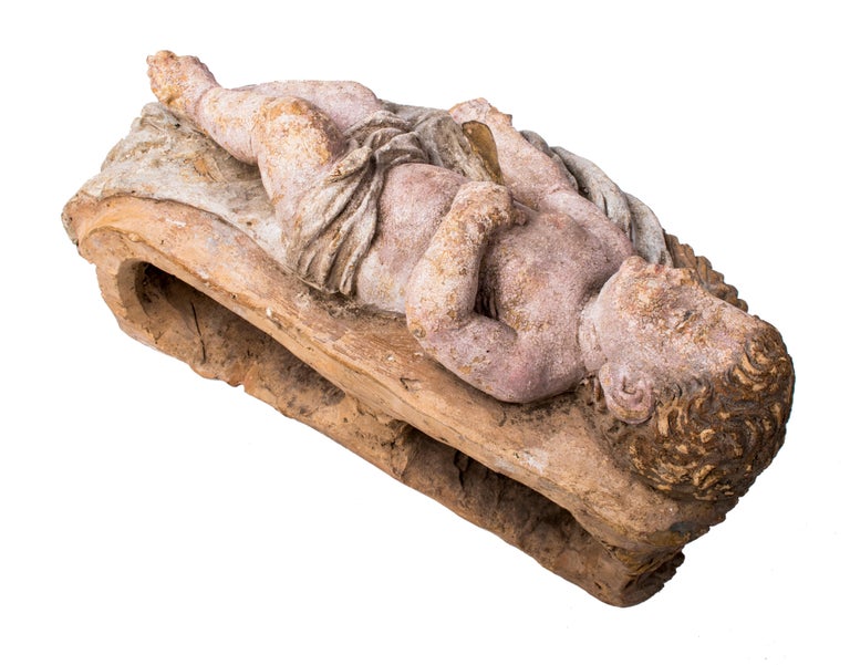 Late 18thEarly 19th Century Spanish Painted Terracotta Baby Jesus