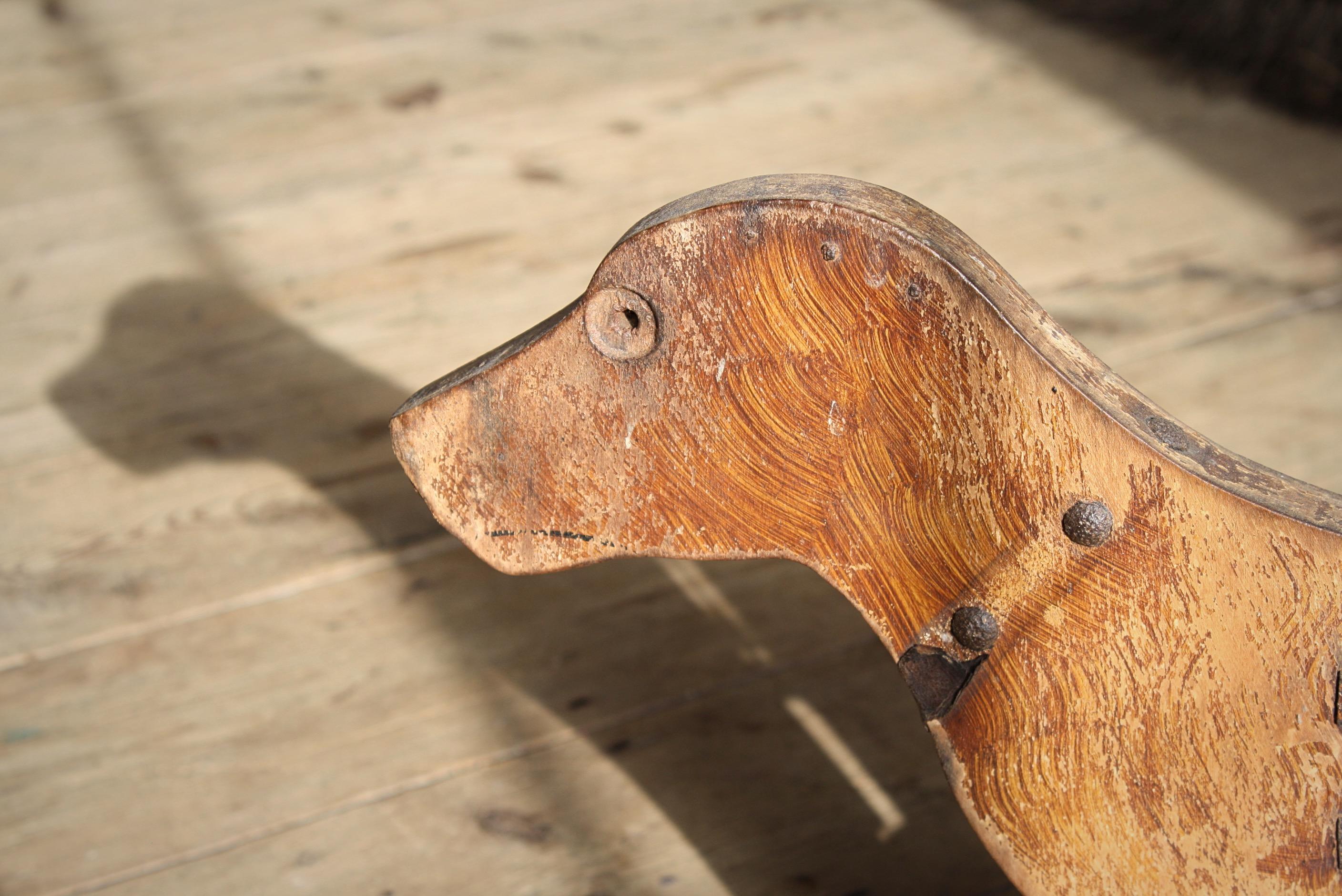 Iron Late 18th / Early 19th Georgian Articulated Toy Pull Along Dog Folk Art