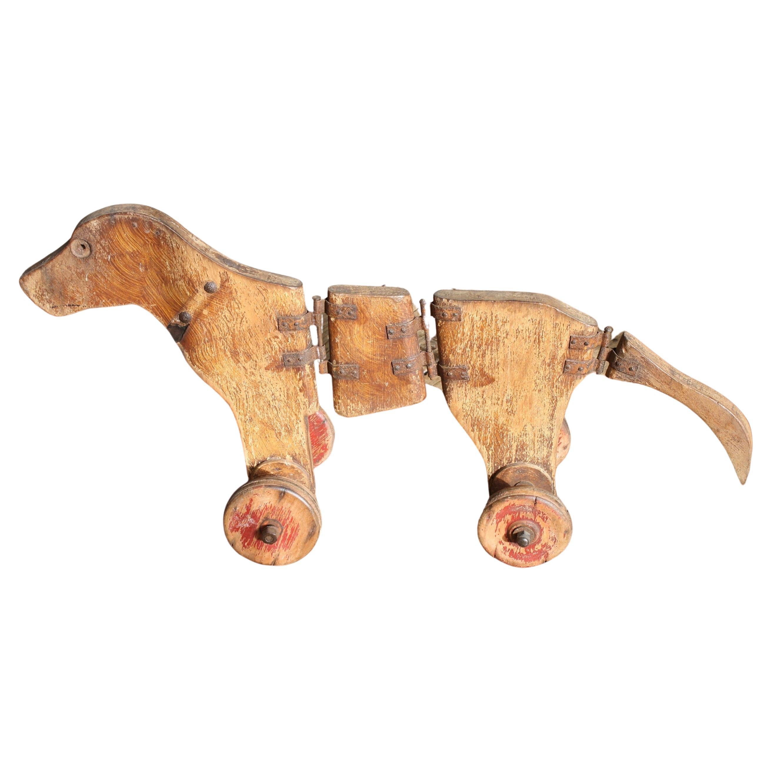 Late 18th / Early 19th Georgian Articulated Toy Pull Along Dog Folk Art