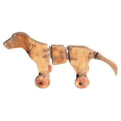 Late 18th / Early 19th Georgian Articulated Toy Pull Along Dog Folk Art
