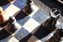 Late 18th George III Provincial Folk Art Painted Oak Games Chess Side Table