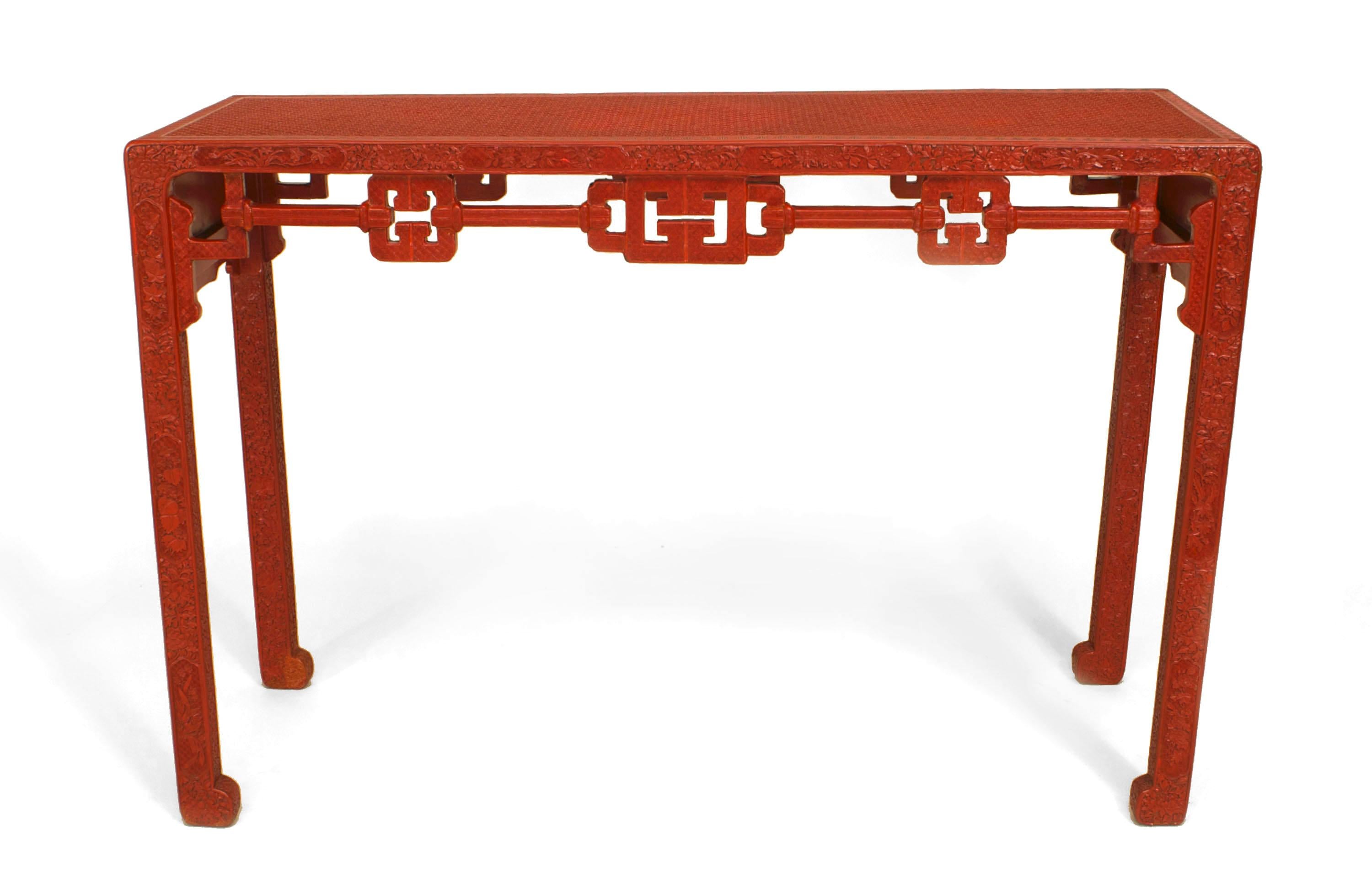 Carved Chinese Red Cinnabar Console Table For Sale