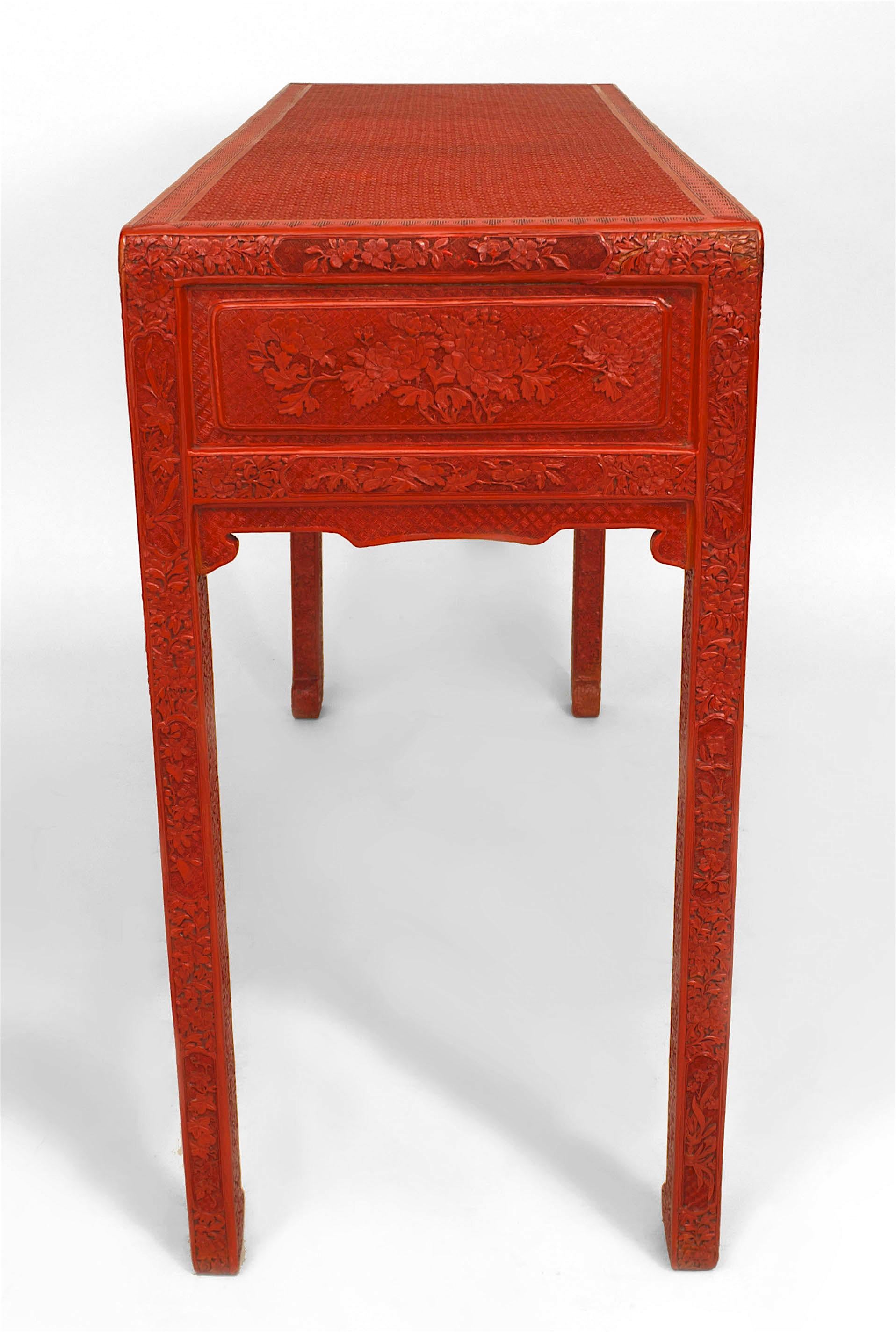 Wood Chinese Red Cinnabar Console Table For Sale