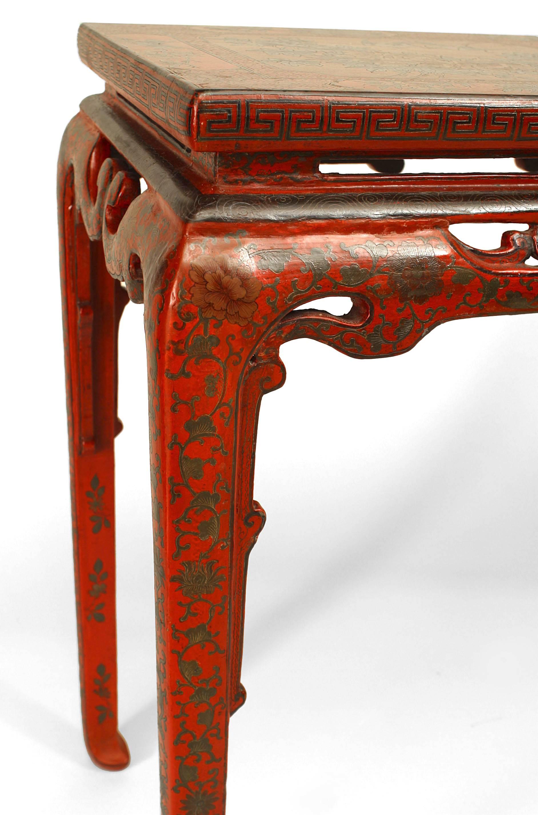 Wood Late 18th or Early 19th c. Red Chinese Lacquer Console Table
