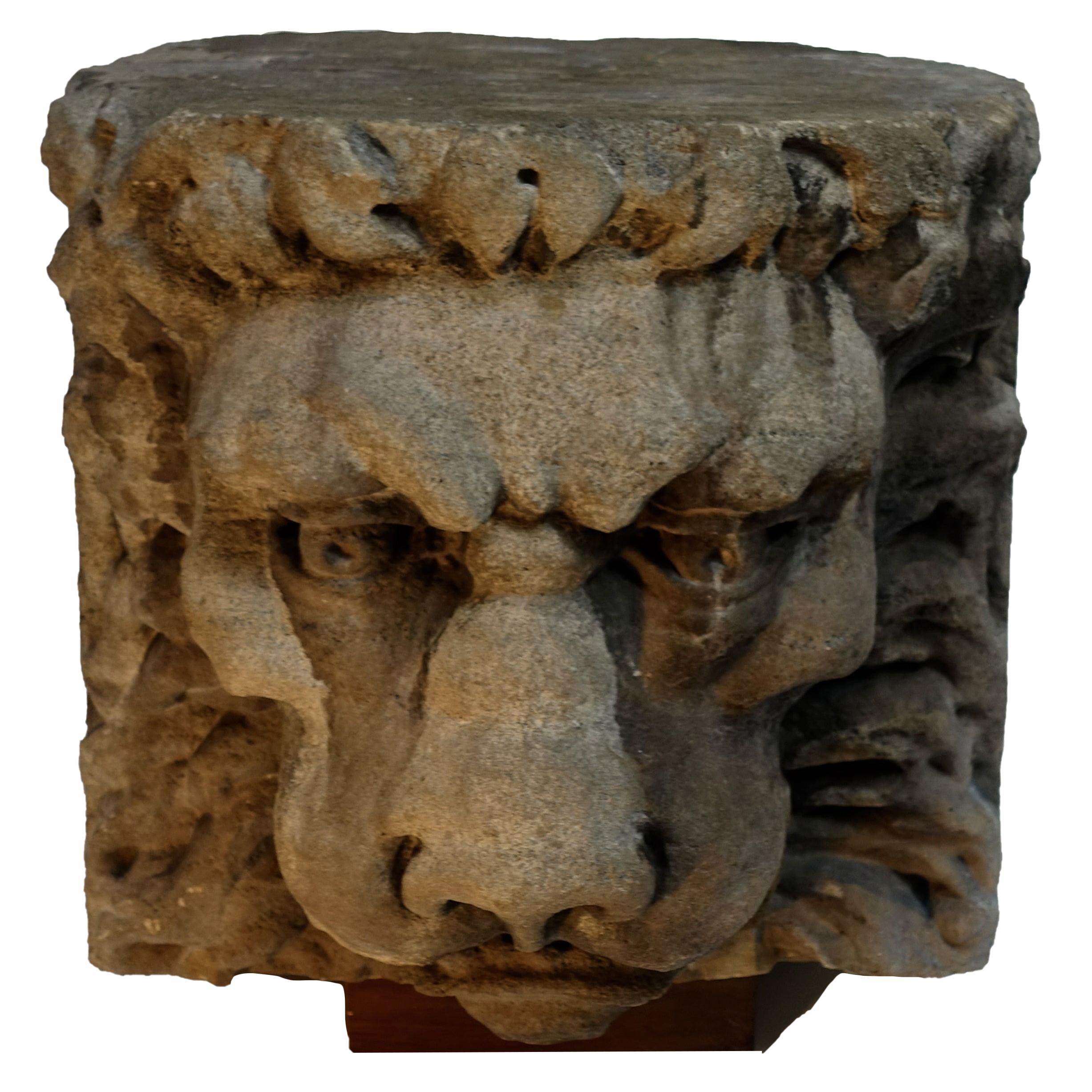 Late 18th or Early 19th Century Carved Stone Lion Head Architectural Element
