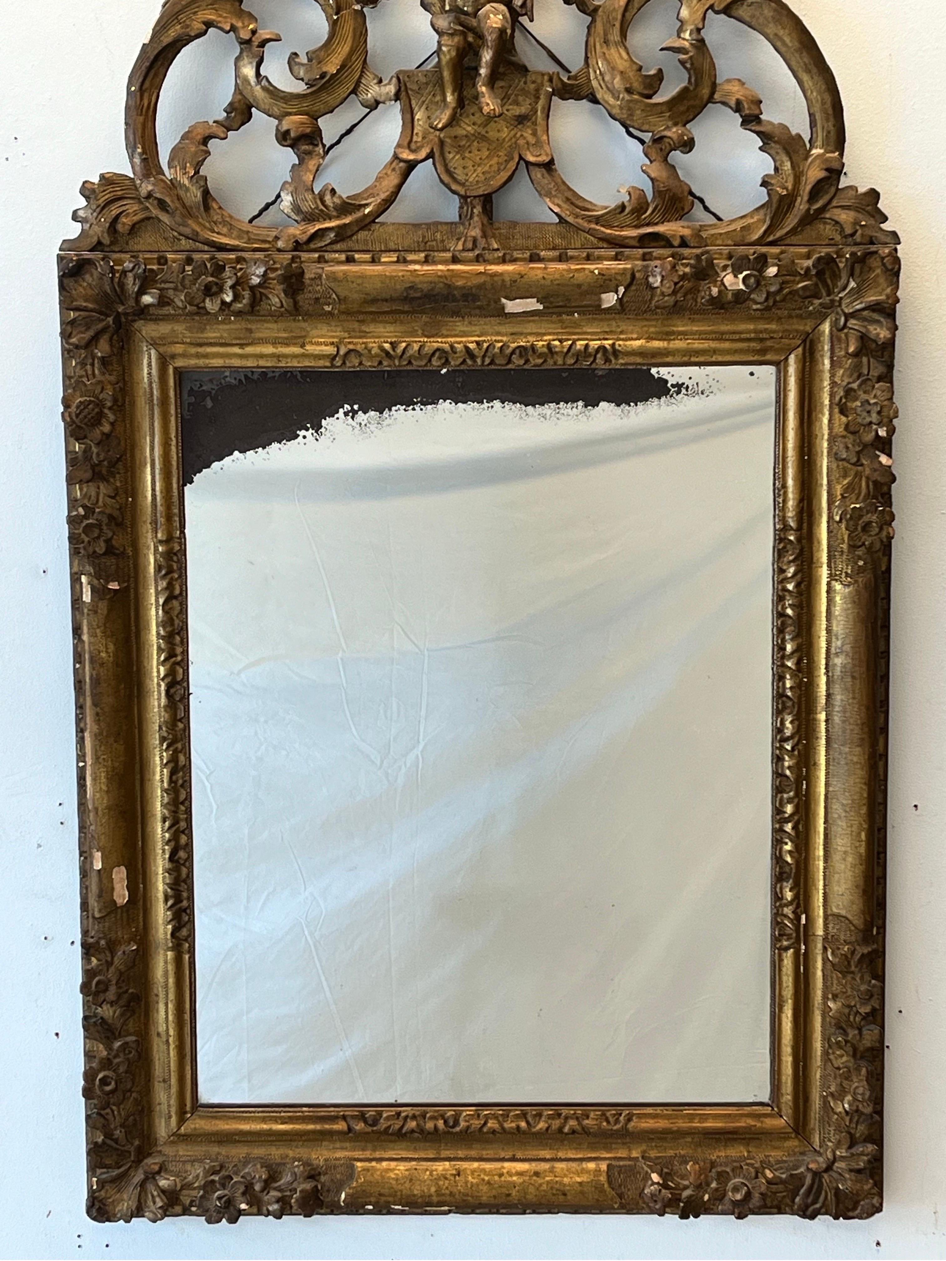Late 18th or Early 19th Century Regence Louis XIII Style Ornate Cherub Mirror For Sale 5