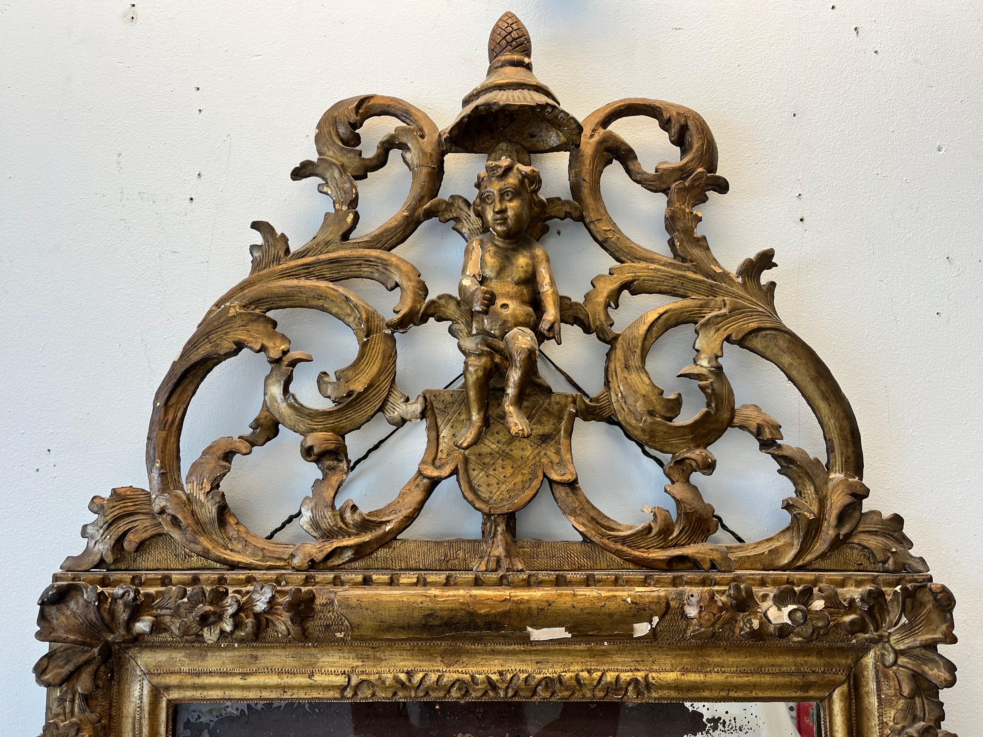 Late 18th or Early 19th Century Regence Louis XIII Style Ornate Cherub Mirror In Good Condition For Sale In Atlanta, GA