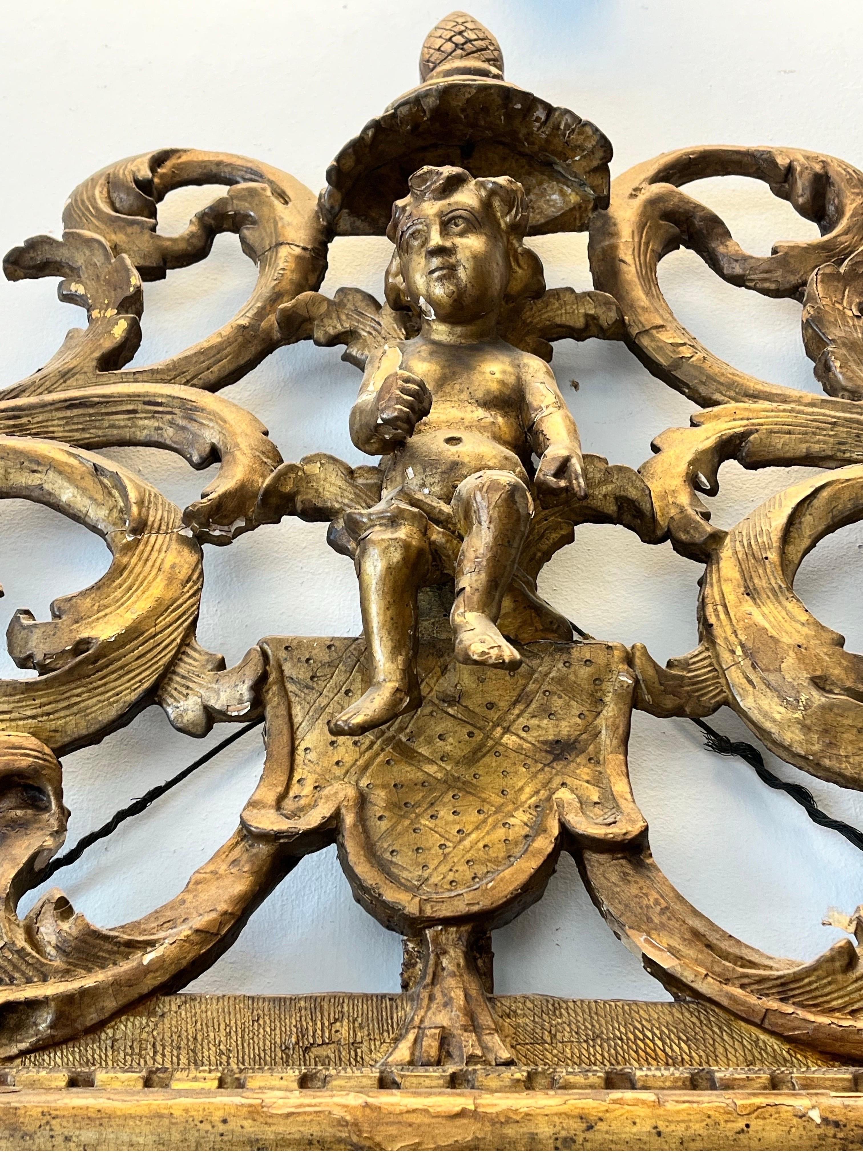 Glass Late 18th or Early 19th Century Regence Louis XIII Style Ornate Cherub Mirror For Sale