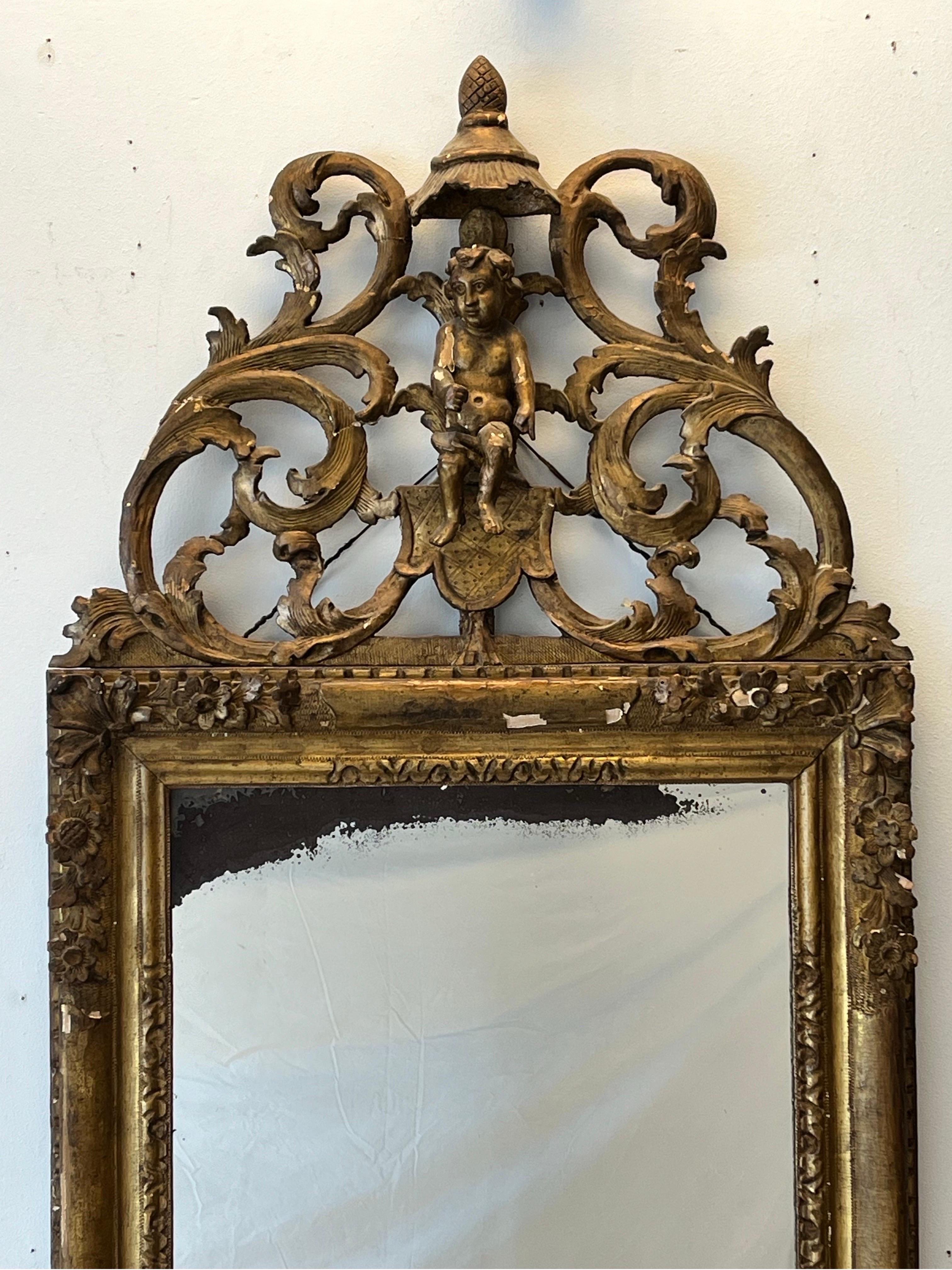 Late 18th or Early 19th Century Regence Louis XIII Style Ornate Cherub Mirror For Sale 3
