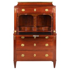 Late 18th or Early 19th Century Secretary with Hidden Mechanisms, Mahogany