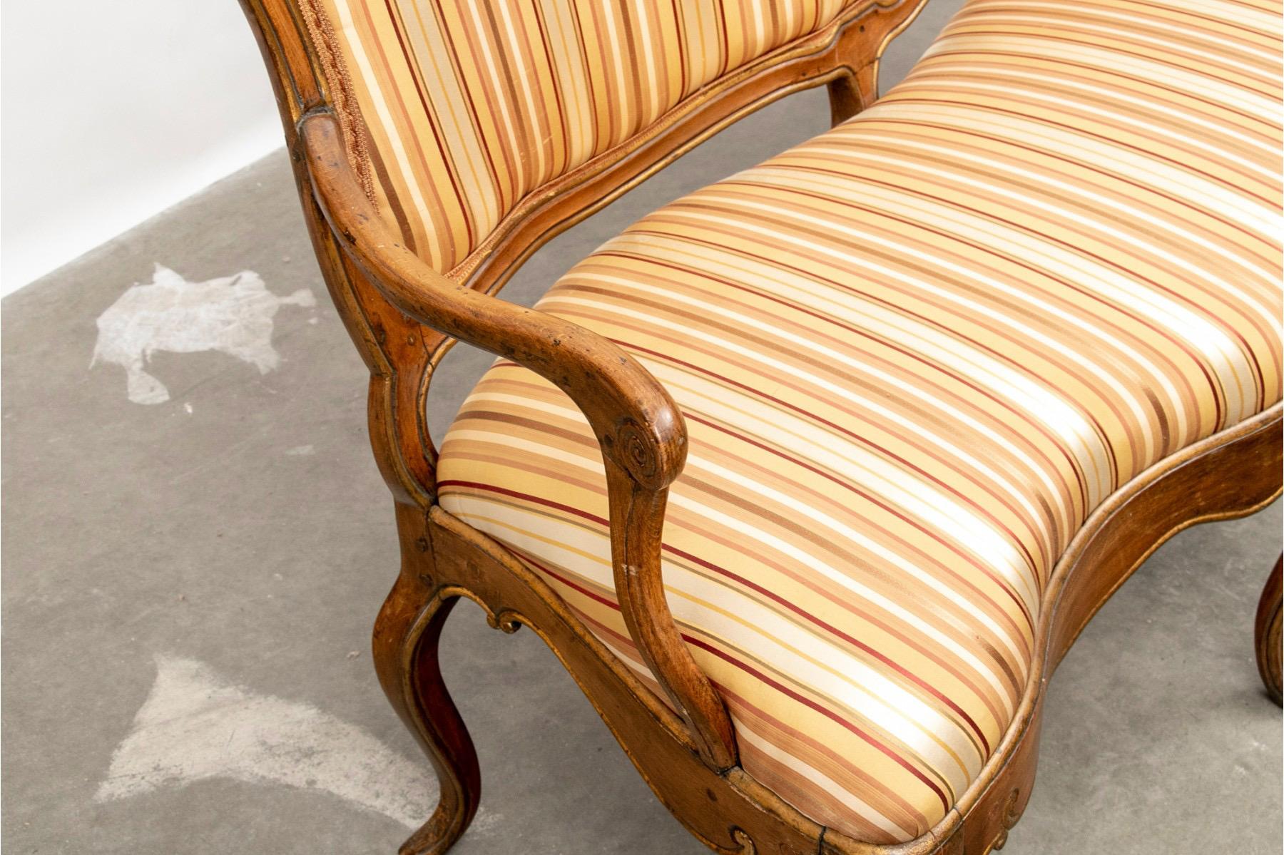 Late 18th C Swedish Walnut Sofa Upholstered in Striped Silk Fabric 5
