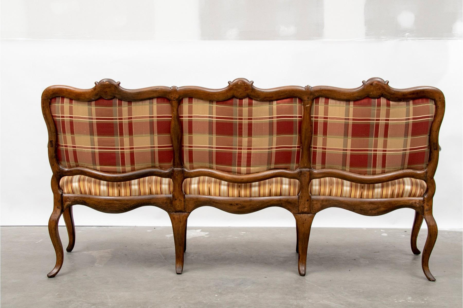 Louis XV Late 18th C Swedish Walnut Sofa Upholstered in Striped Silk Fabric