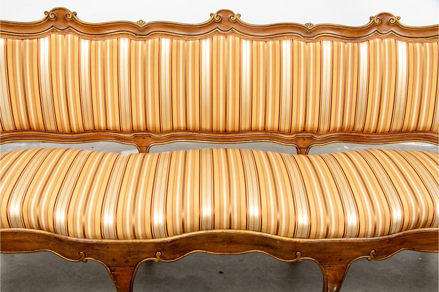 18th Century Late 18th C Swedish Walnut Sofa Upholstered in Striped Silk Fabric