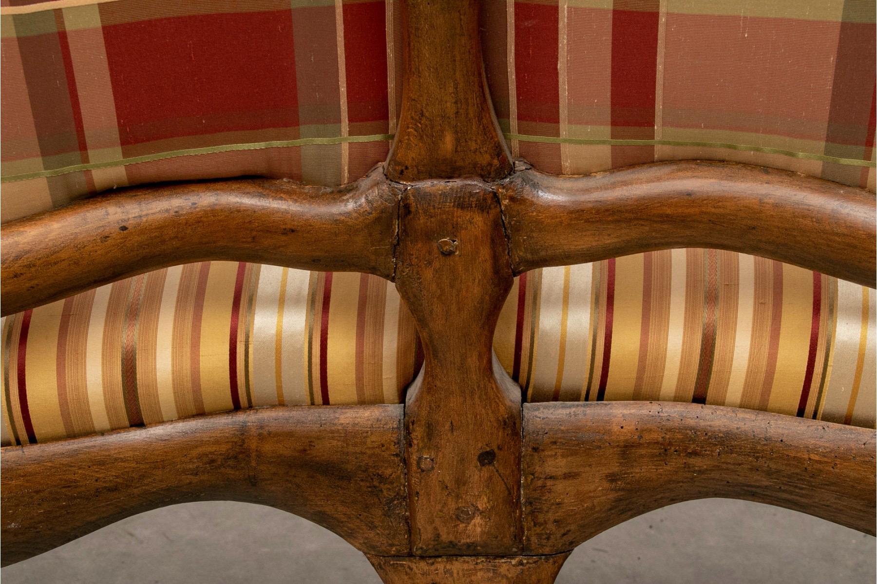Late 18th C Swedish Walnut Sofa Upholstered in Striped Silk Fabric 1
