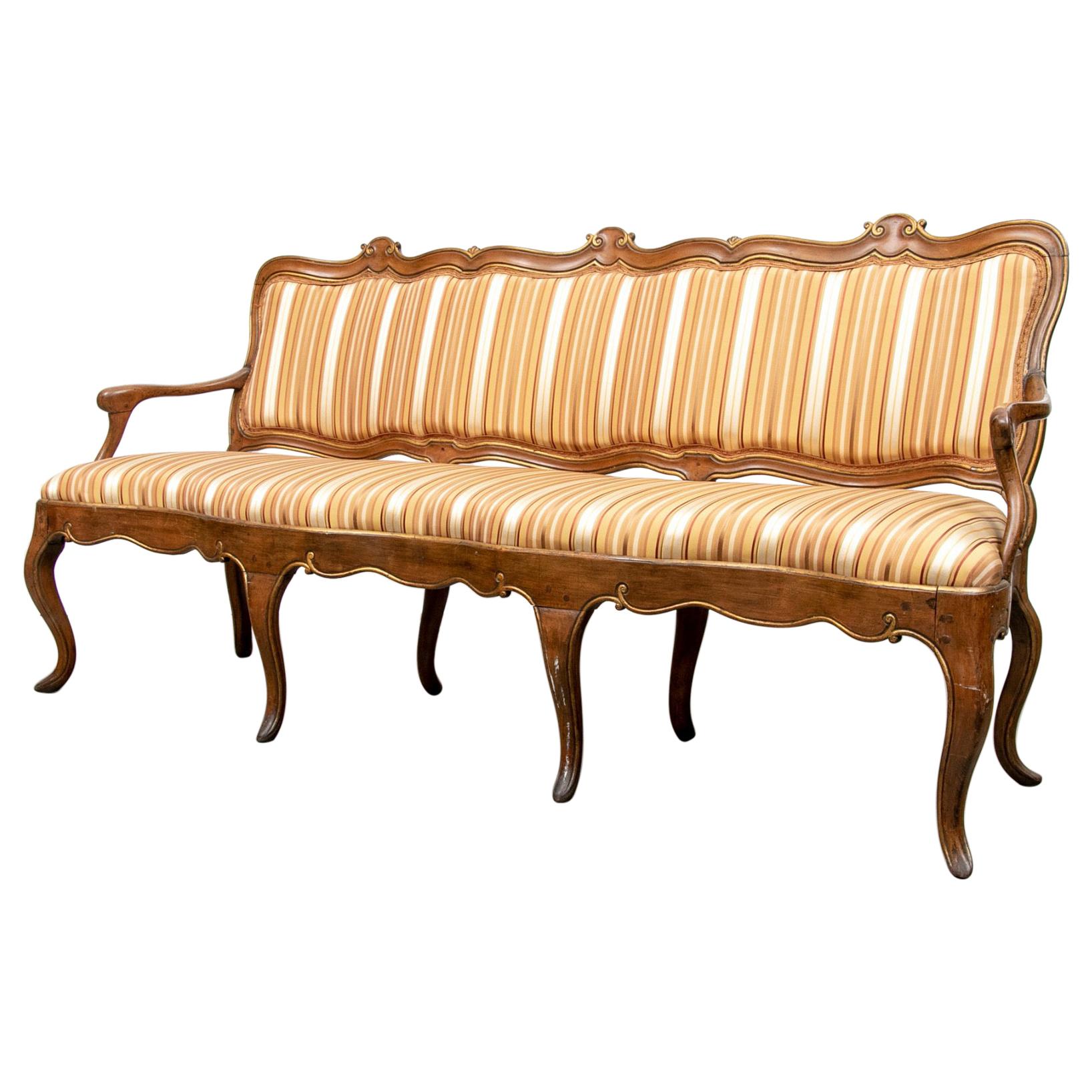 Late 18th C Swedish Walnut Sofa Upholstered in Striped Silk Fabric