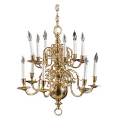 Late 18th to Early 19th Century Period Brass 12 Light Chandelier