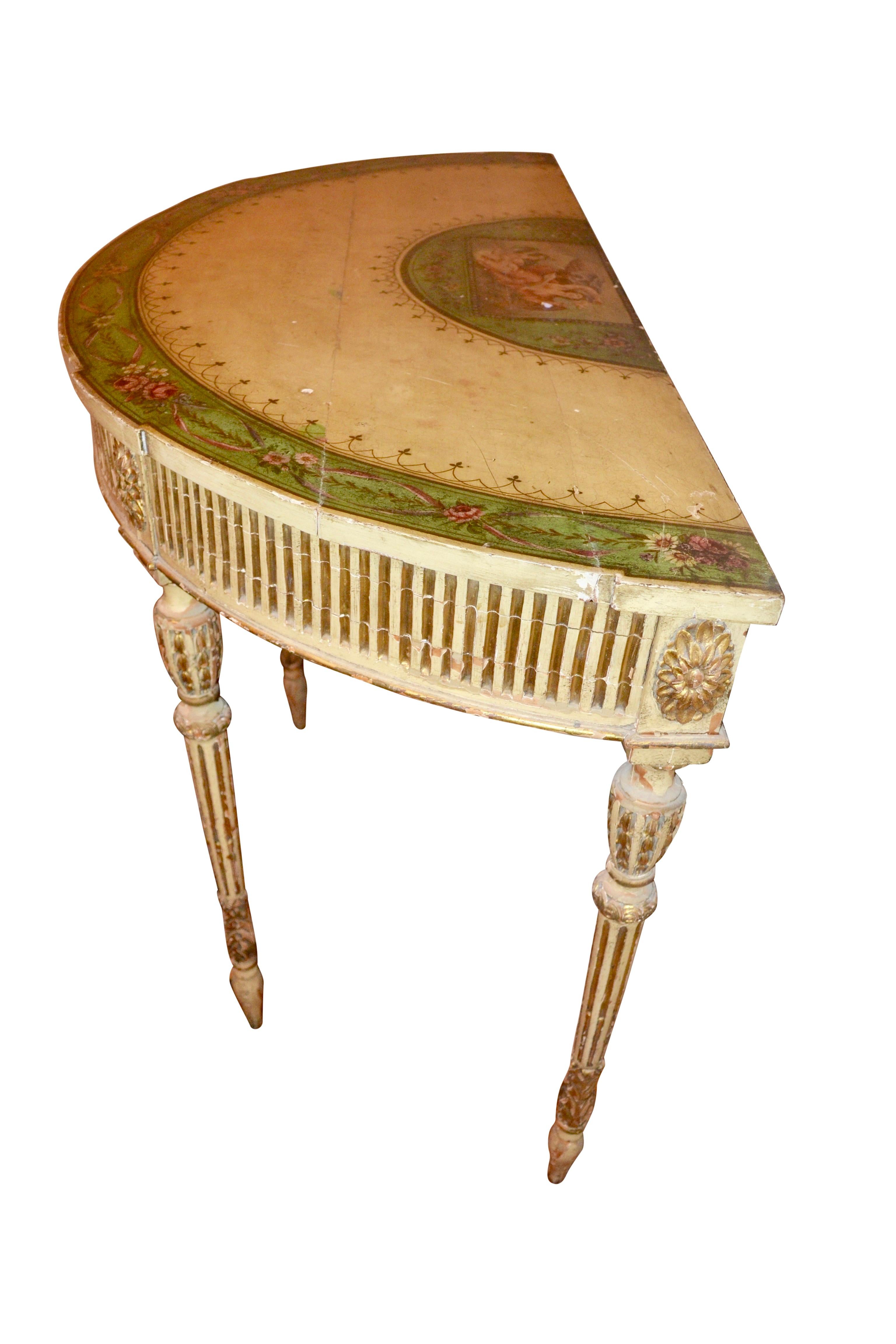 Consola Demi-lune del periodo Adam de finales del siglo XVIII Pintado en venta