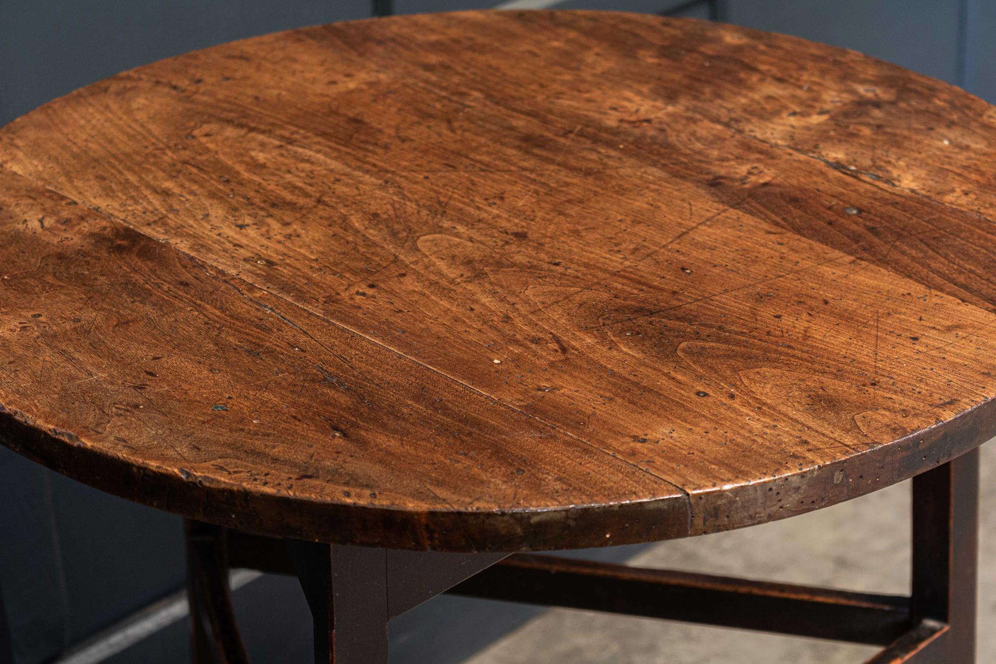 Circa 1780.

Late 18thC English ash & fruitwood cricket / tavern table.

Three plank top with wonderful colour, wear and patination, supported by square stretchers and elegant tapered legs

Measures: Diameter 62 x height 72cm.

 

 