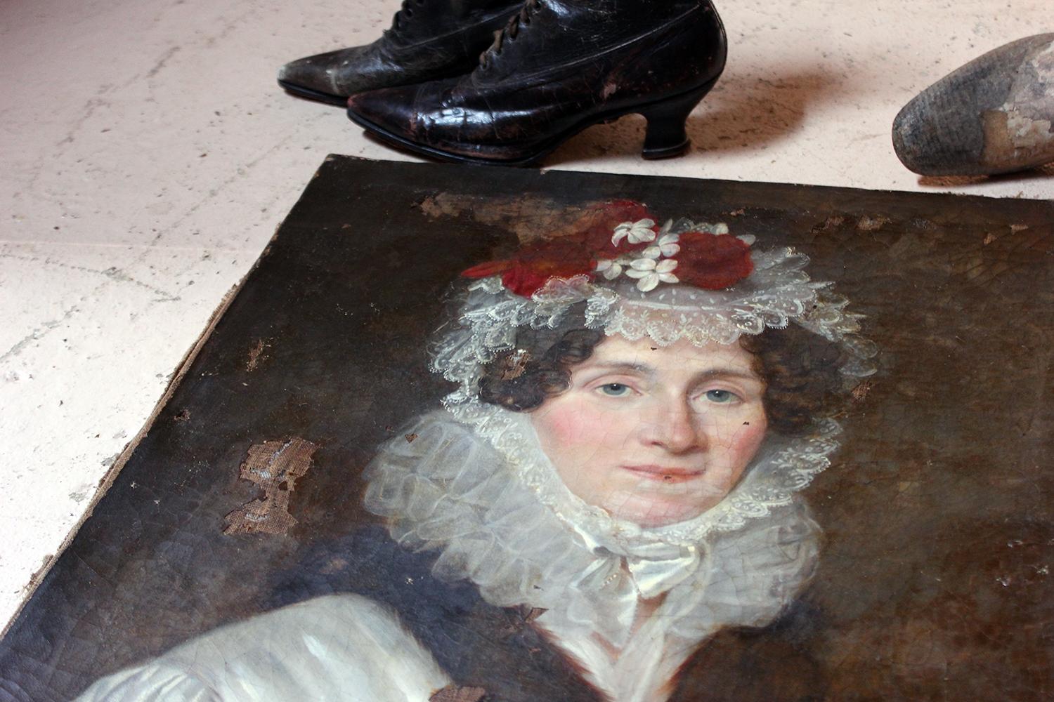 Hand-Painted Late 18th Century French School Oil on Canvas Portrait of a Lady circa 1780-1790