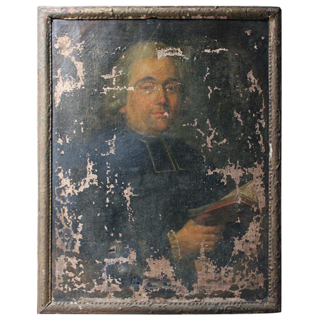 Late 18th Century French School Oil on Canvas Portrait of a Priest Dated to 1793
