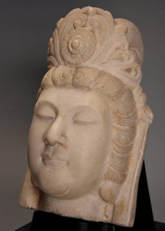 20th Century Decorative Carved Marble Head of Guan Yin