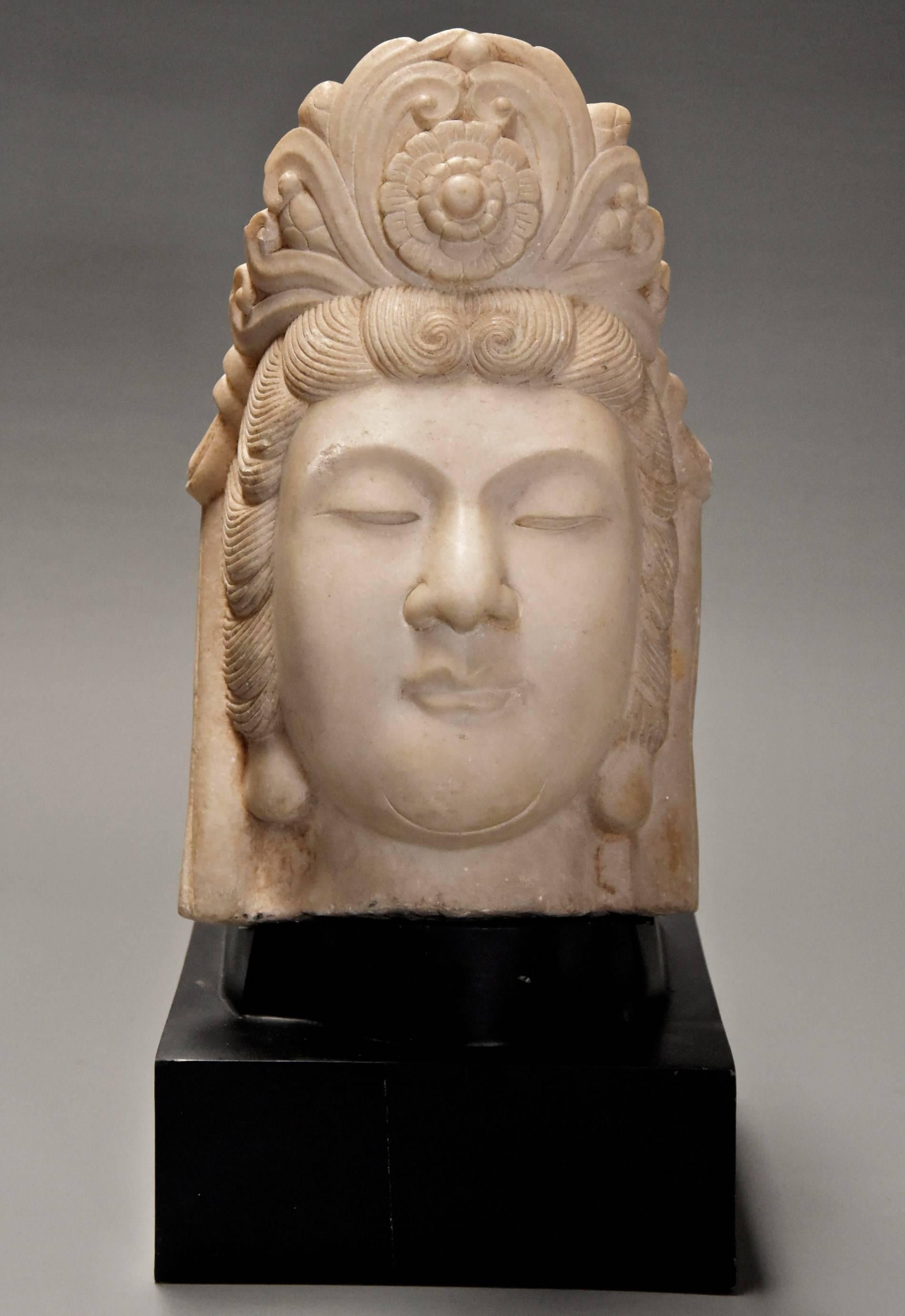 Asian 20th Century Decorative Carved Marble Head of Guan Yin For Sale