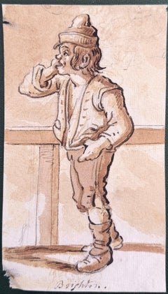 17th Century Fine Georgian Caricature Figure Study of a Standing Man by a Rail