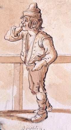 17th Century Fine Georgian Caricature Figure Study of a Standing Man by a Rail