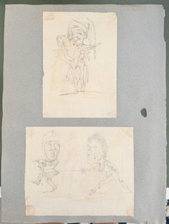 Collection of Satirical Caricature Studies with Equestrian and Comic Figures