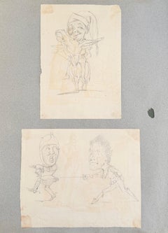 Collection of Satirical Caricature Studies with Equestrian and Comic Figures