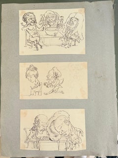 English Collection of Satirical Caricature Studies and Comic Figure Sketches