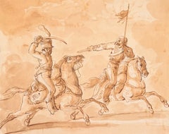 Fine English School Equestrian Duel with Mounted Soldiers in Pursuit