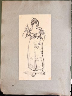 Fine English School Ink Satirical Political Cartoon Figure Study Scene