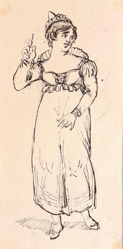 Fine English School Ink Satirical Political Cartoon Figure Study Scene