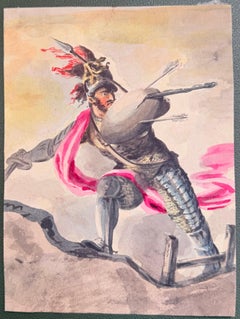 Fine English School Tinte & Aquarell gepanzerte militärische Figur Kampfstudie
