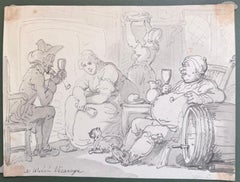 Fine English School Ink & Watercolor Comic Drunken Clergyman Welch Vicarage
