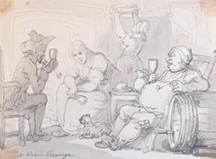 Fine English School Ink & Watercolor Comic Drunken Clergyman Welch Vicarage