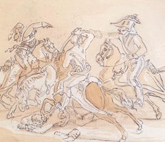 Fine English School Ink & Watercolor Hunting Fall Scene Riders In Motion Scene