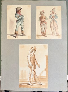 Fine English School Ink & Watercolor Military & Figure Studies Group, circa 1800
